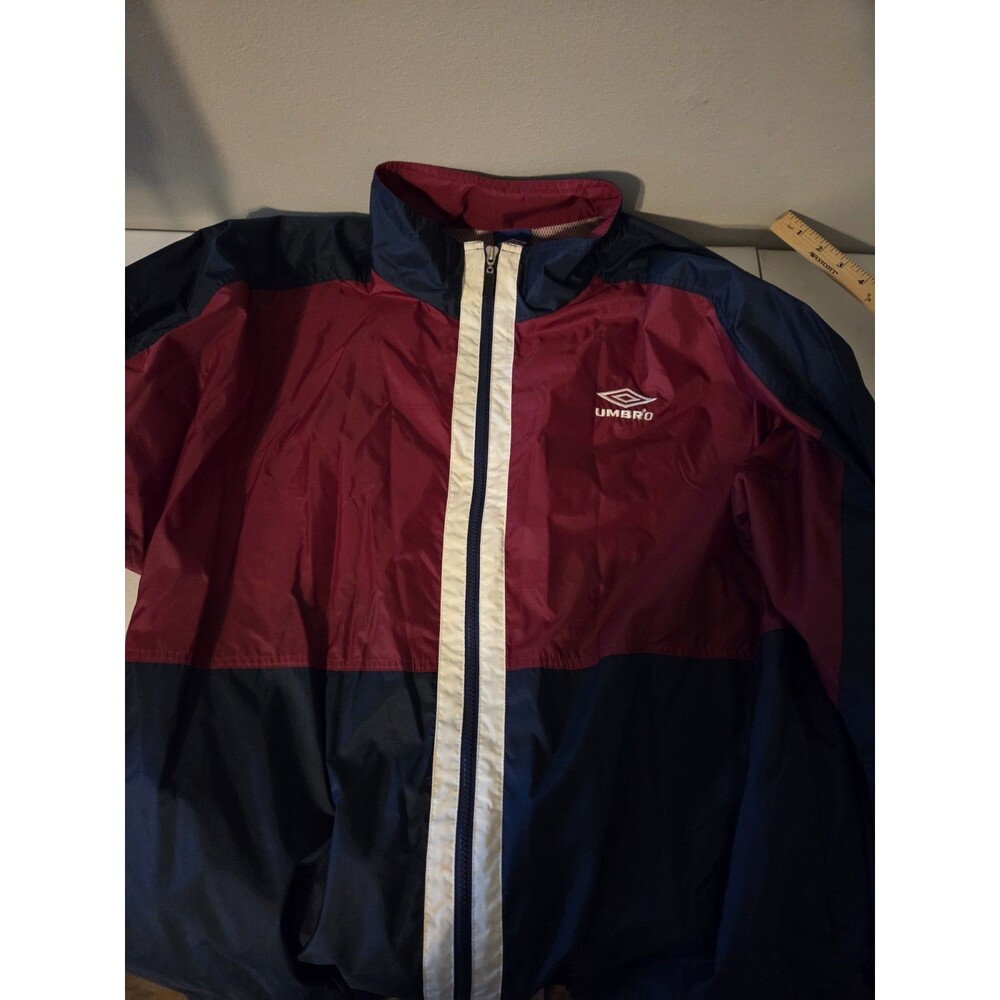 Vintage Umbro Windbreaker Jacket Mens XL Maroon Navy Colorblock Full Zip Nylon